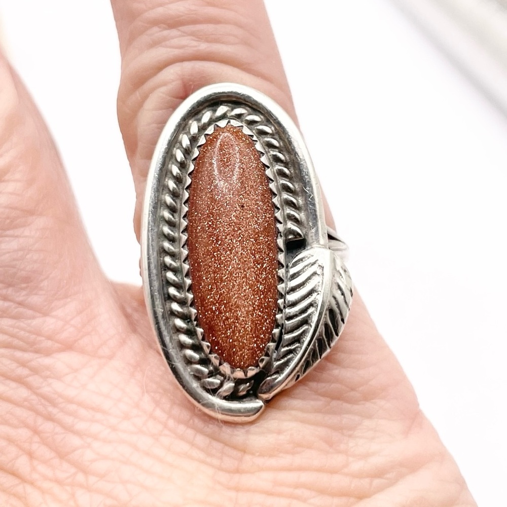 Size 6.5 Goldstone 925 Sterling silver ring - Picture 4 of 7